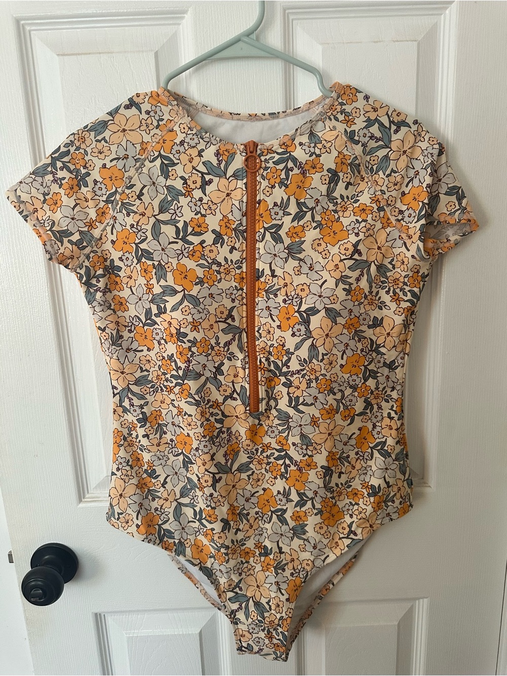 Floral Zip-Front Women’s Bathing Suit in Yellow Cream